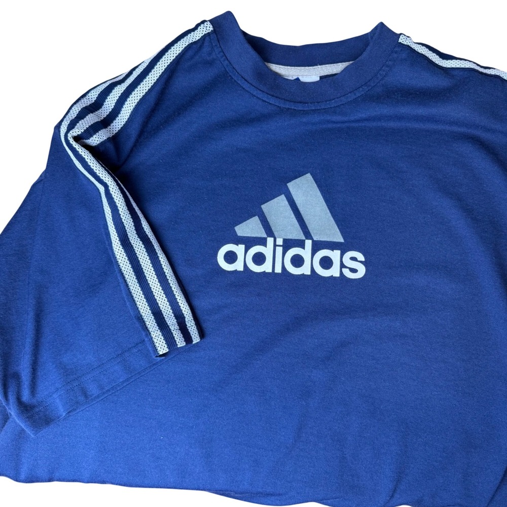 Adidas‎ T-Shirt Mens Size M Navy Blue Silver Logo 3-Stripe Short Sleeve